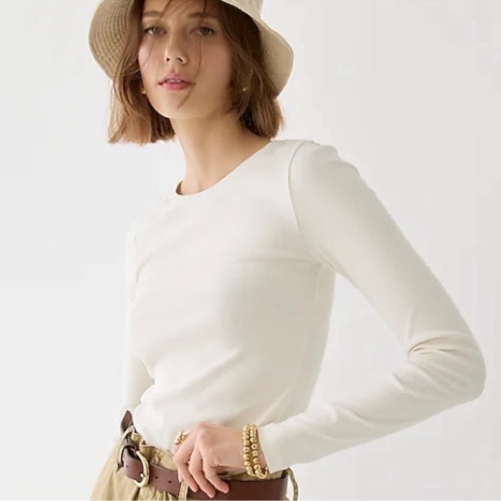J Crew Perfect Fit Long Sleeve Crewneck in Ivory Size XXL NWT